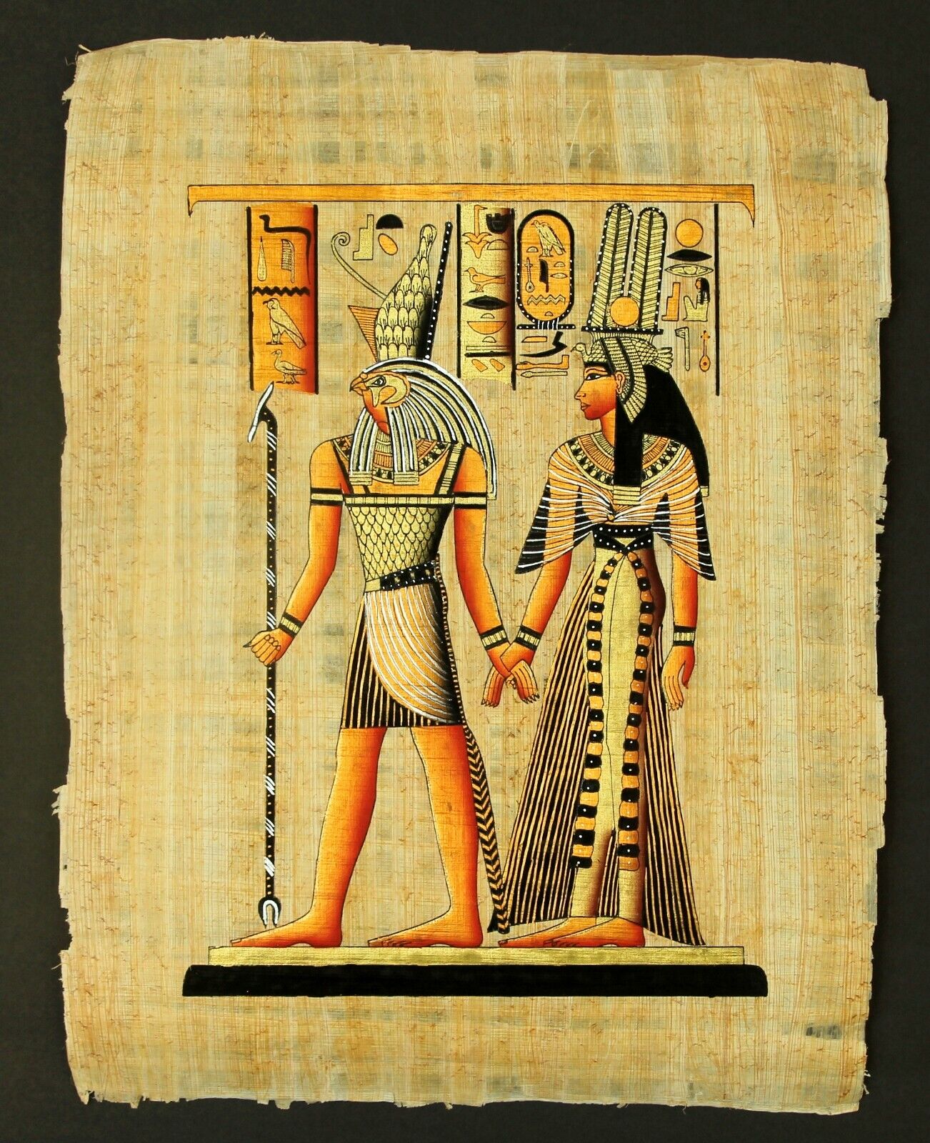Rare Authentic Hand Painted Ancient Egyptian Papyrus-Queen Nefertari and G.Horus