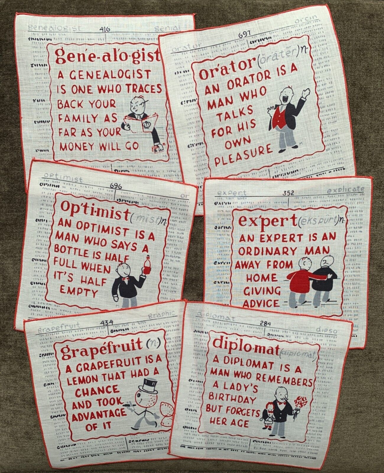 Vintage Cocktail Napkins MCM Word Definitions With a Twist Barware Set of 6
