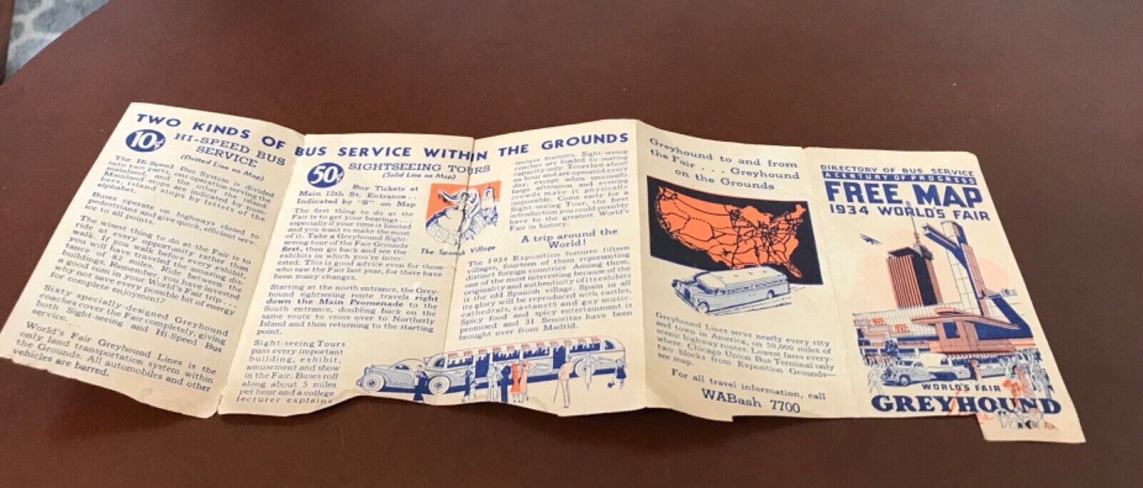 VTG 1934 Directory of Bus Service Map..World's Fair 1934