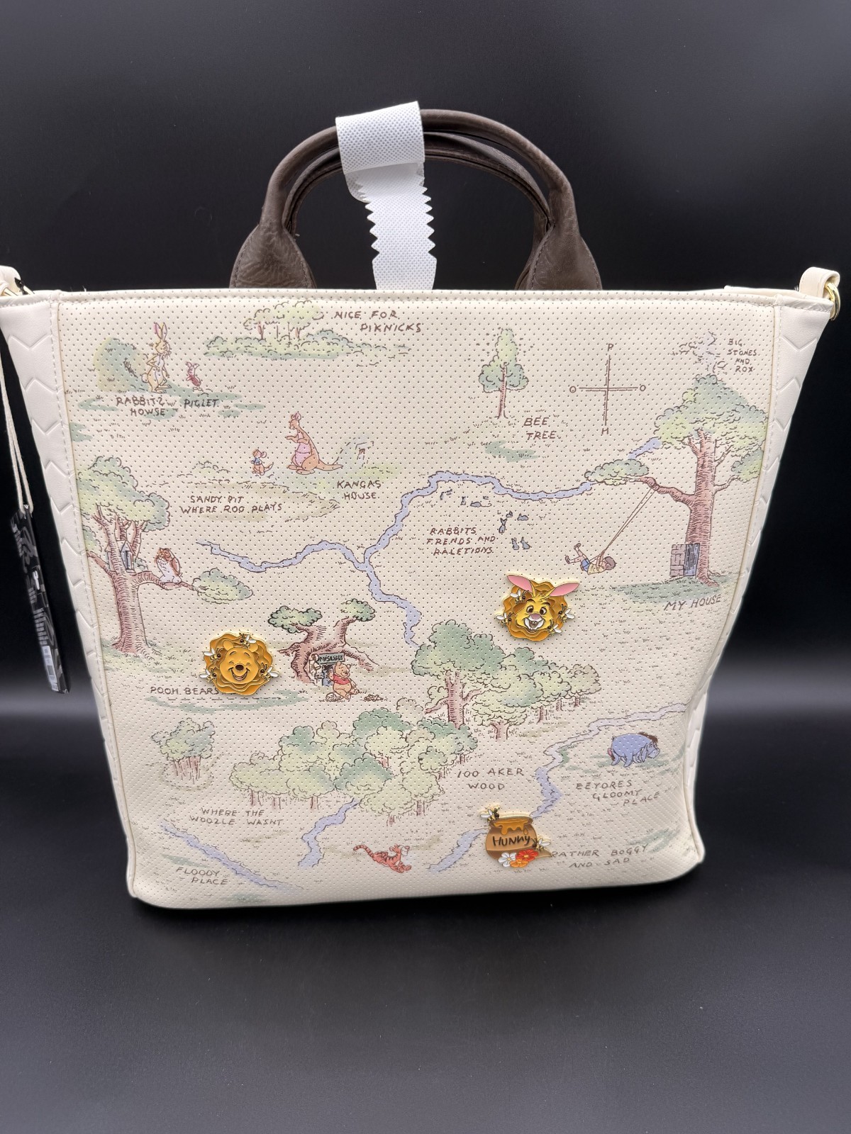 NWT Loungefly Disney Winnie the Pooh 100 Aker Wood Map Pin Display Tote Bag