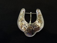 # 651-VINTAGE 10K AND 925 STERLING SILVER MEXICO BELT BUCKLE--VERY FANCY picture