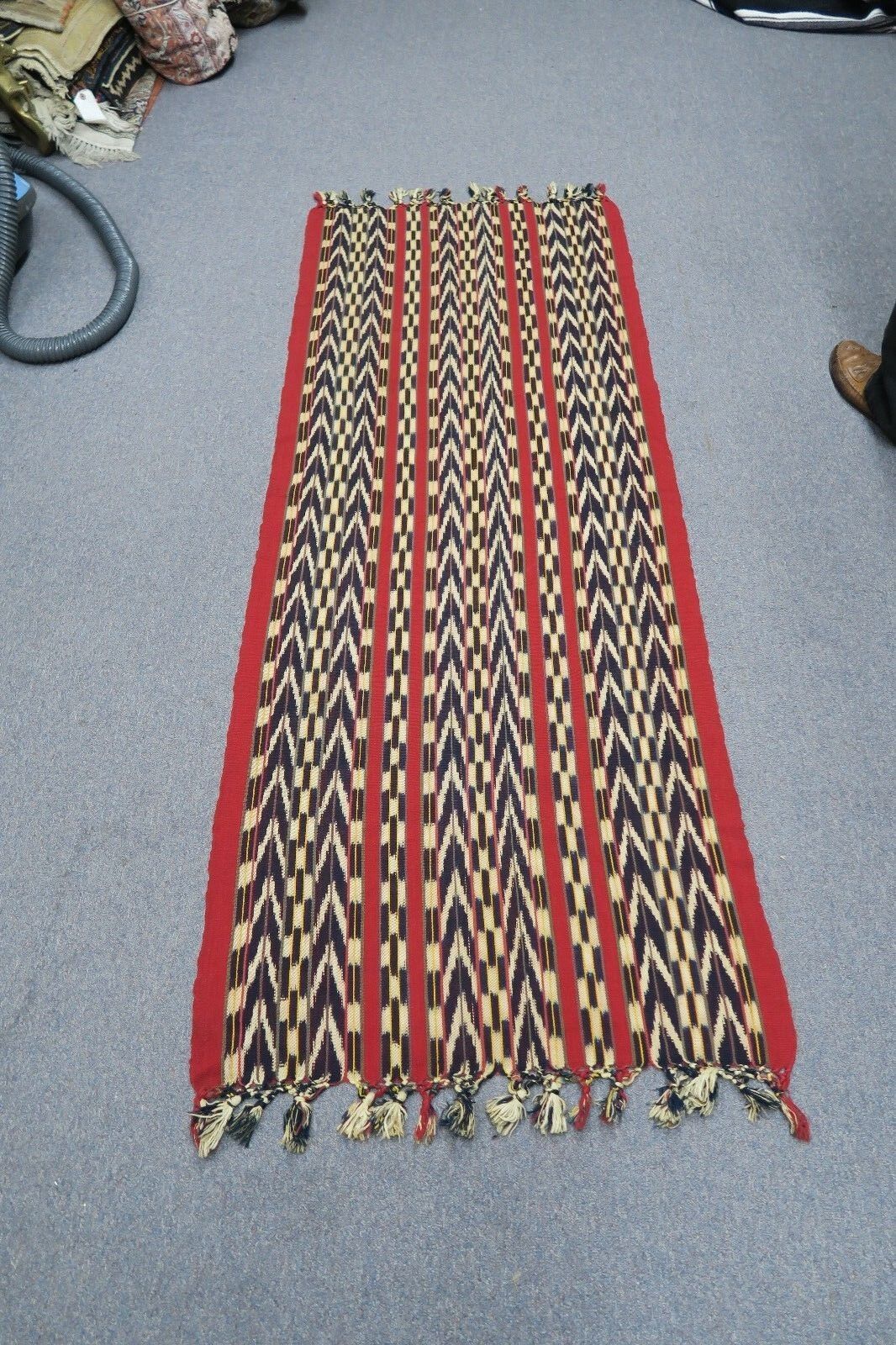 Vintage Hand spun woven Runner Warp Throw Textile Panel Ikat Tapestry 28