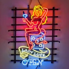 US Stock Lady Luck Casino Open Neon Sign Light Lamp Room Bar Wall Decor 24x20 picture