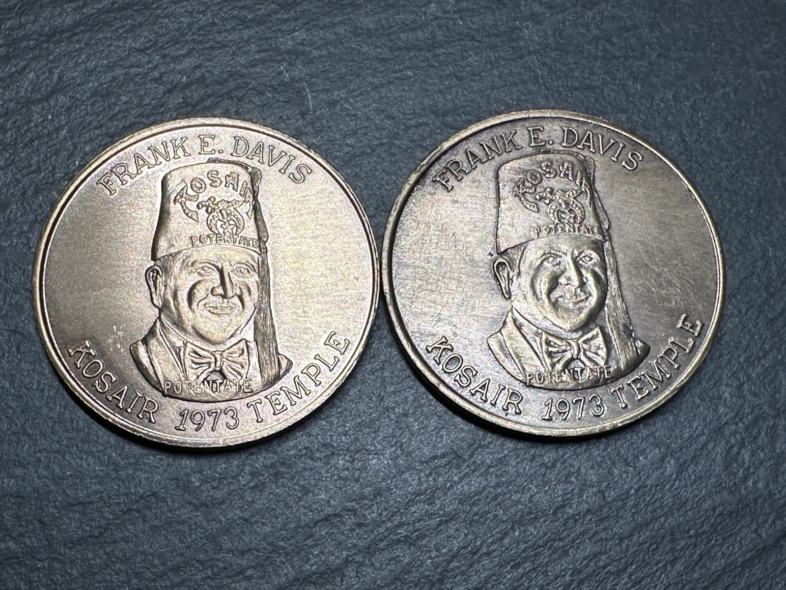 2 1973 KOSAIR SHRINER TEMPLE POTENTATE FRANK DAVIS LOUISVILLE KY COINS I276