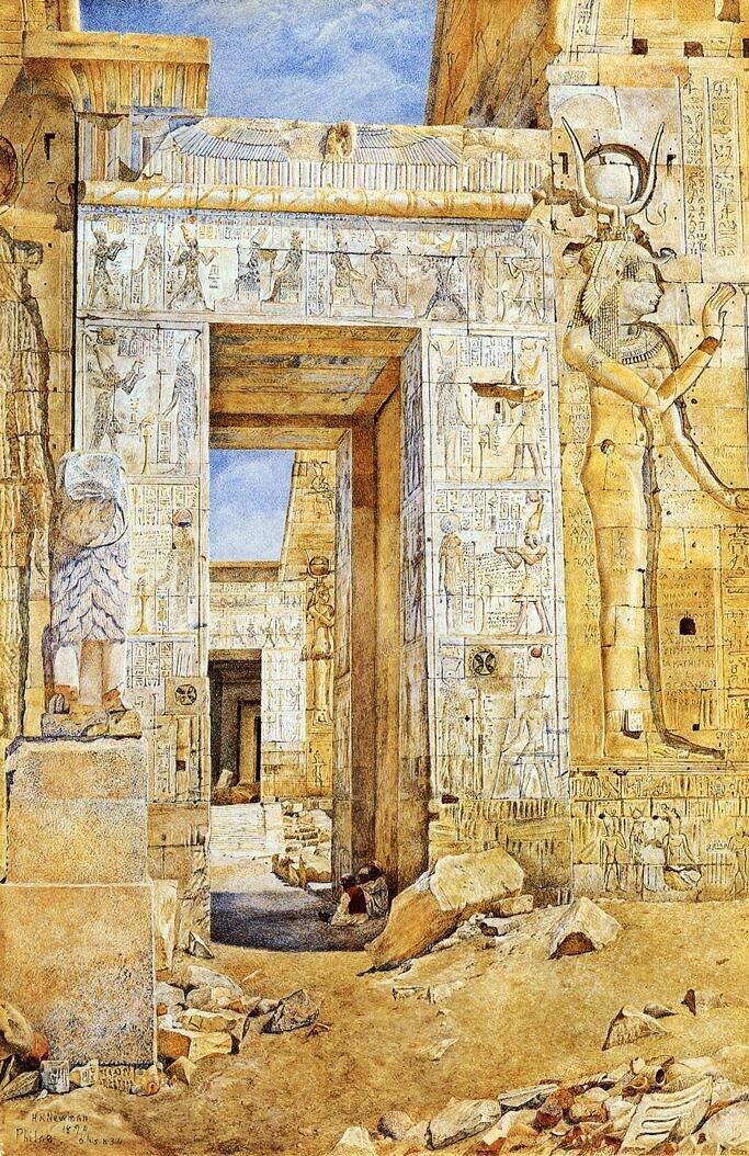 Oil painting Portal-of-Nectanebus-Philae-1894-Henry-Roderick-Newman-oil-painting