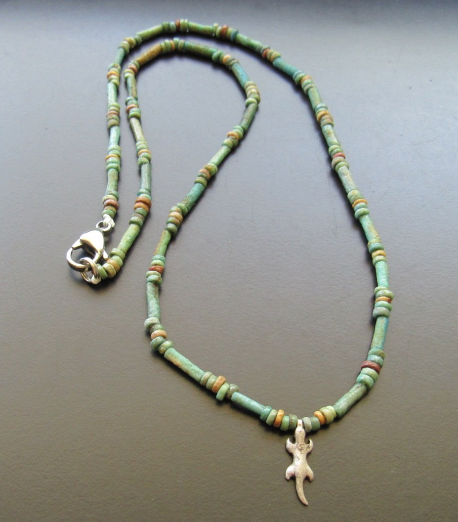 NILE Ancient Egyptian Silver Sobek Amulet Mummy Bead Necklace ca 600 BC NILE Ancient Egyptian Silver Sobek Amulet Mummy Bead Necklace ca 600 BC