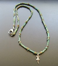 NILE Ancient Egyptian Silver Sobek Amulet Mummy Bead Necklace ca 600 BC picture