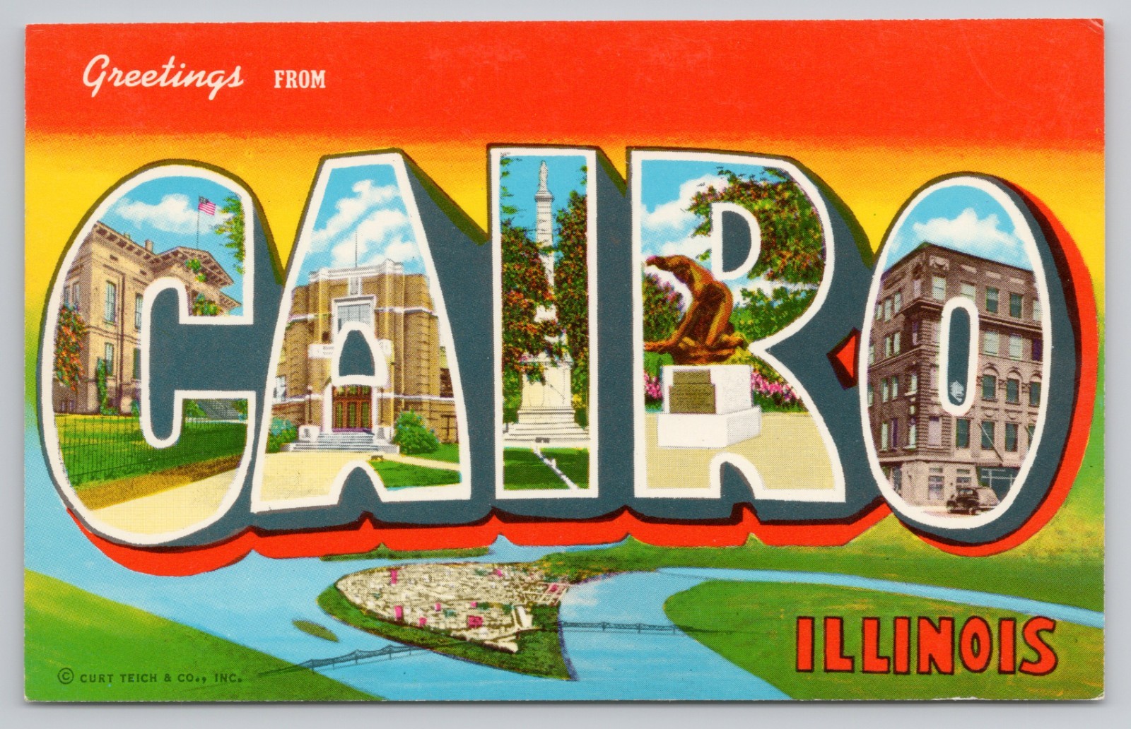 Postcard Greetings From Cairo, Illinois, Large Letter Chrome A14243