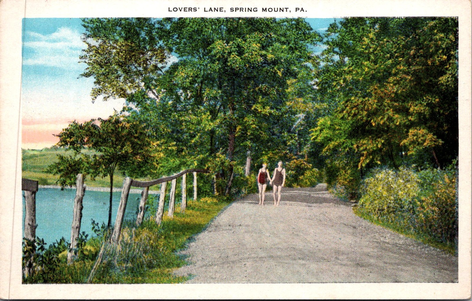 Lovers Lane Spring Mount PA Vintage Postcard 5P19-9 Lovers Lane Spring Mount PA Vintage Postcard 5P19-9