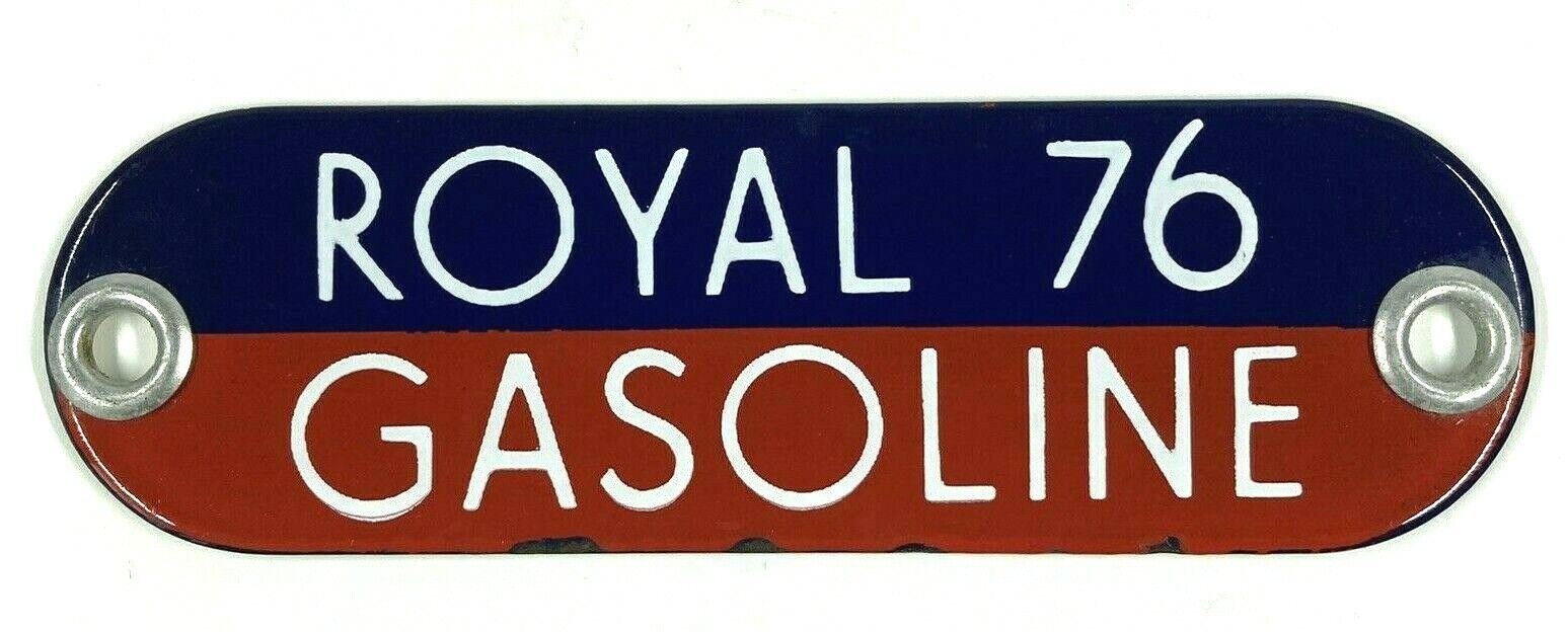 Vintage Royal 76 Gasoline Porcelain Gas Fuel Oil Tag Sign Badge Blue Red & White