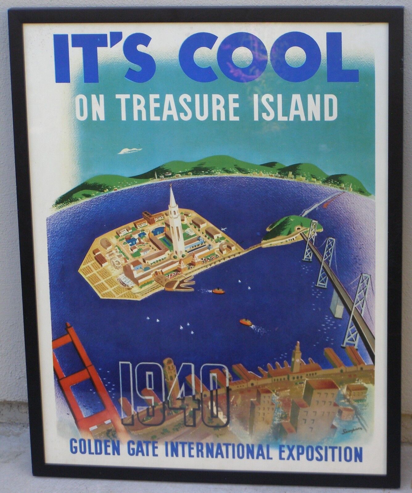 IT\'S COOL ON TREASURE ISLAND, Framed poster, Golden Gate Int\'l Exposition, 1940