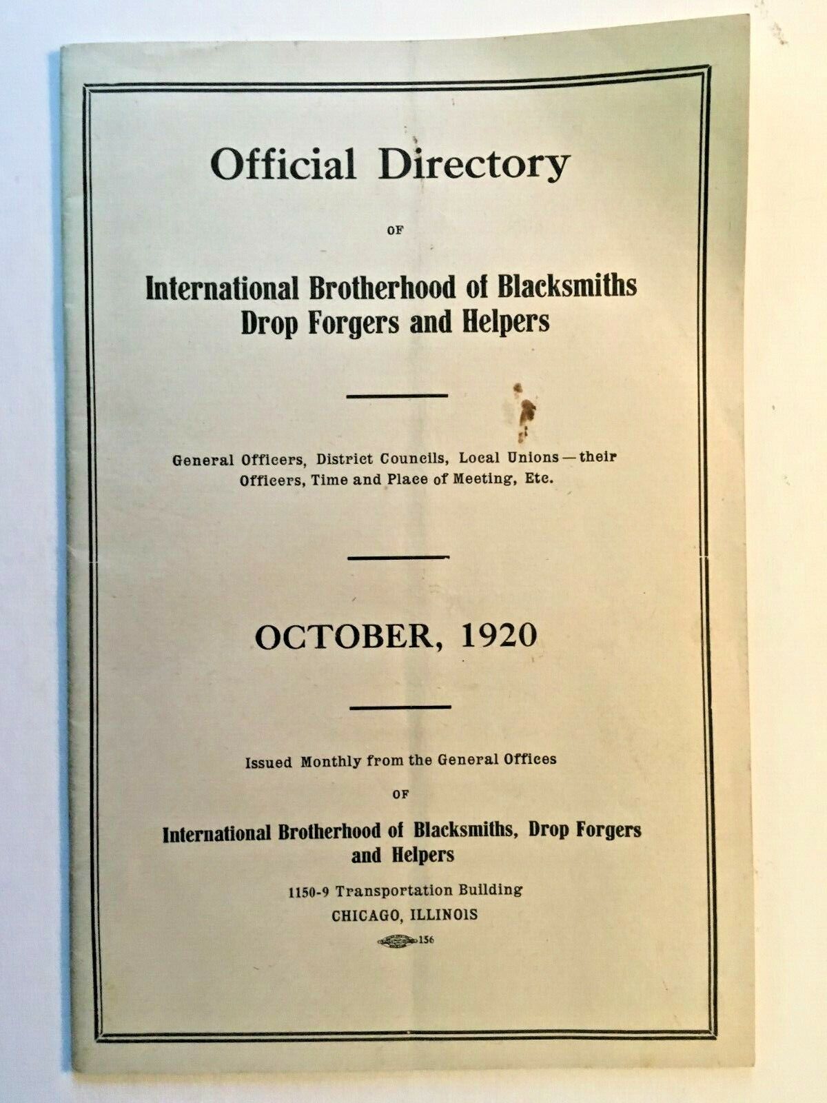 American Labor Unions 1920 INTERNATIONAL BROTHERHOOD OF BLACKSMITHS DIRECTORY 
