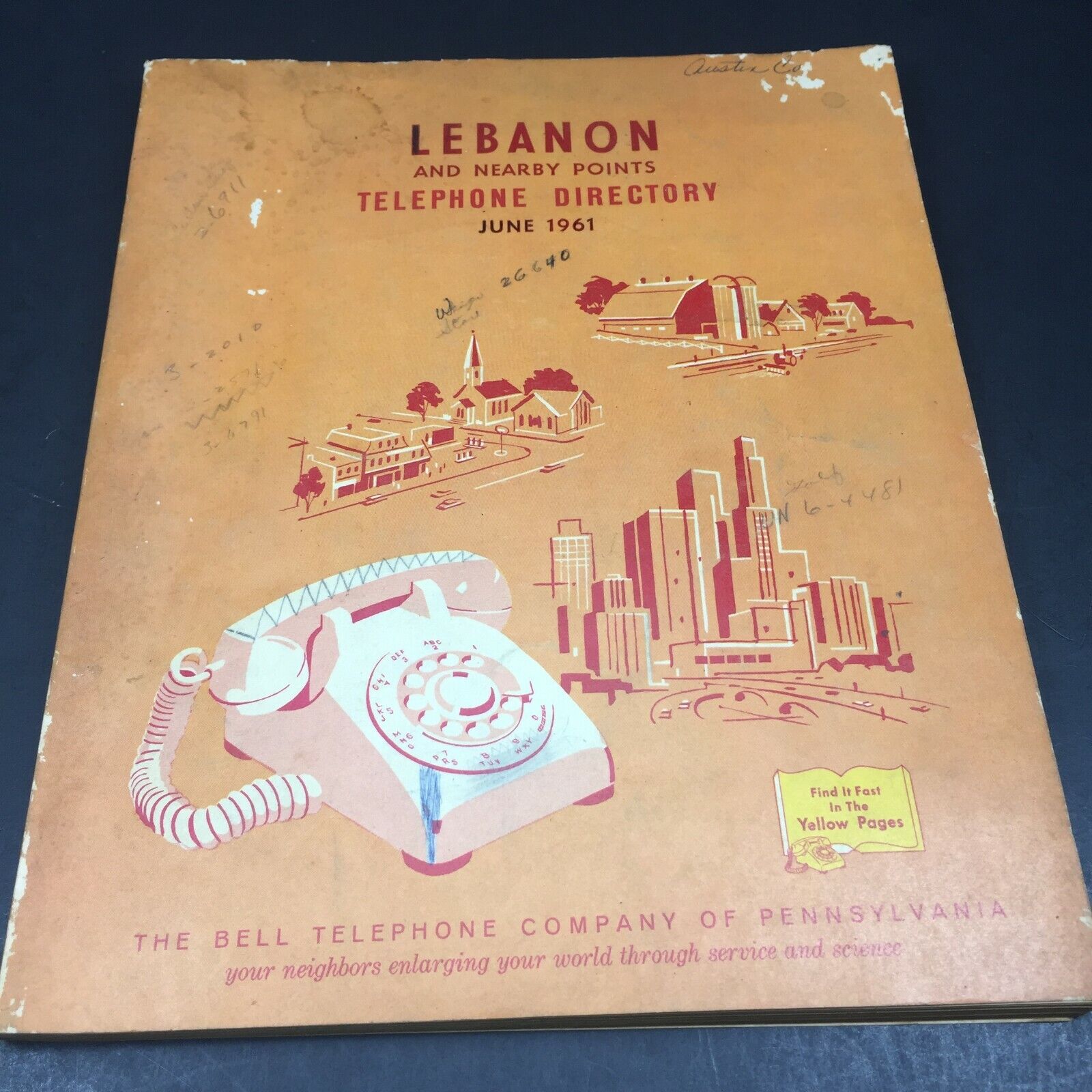 Vintage 1961 Telephone Directory Lebanon PA Pennsylvania Local Ads Geneology 60s