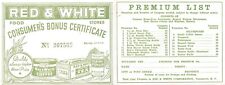 Red & White Food Stores Coupon Consumer's Bonus Certificate Green gdc8 picture