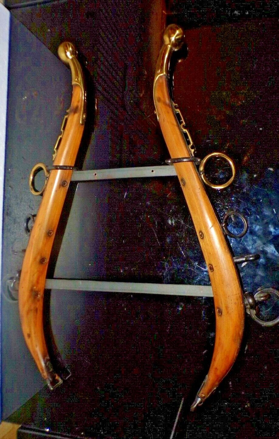 Vintage Wood & Brass & Metal Horse Hames Western Decor Ready to Hang