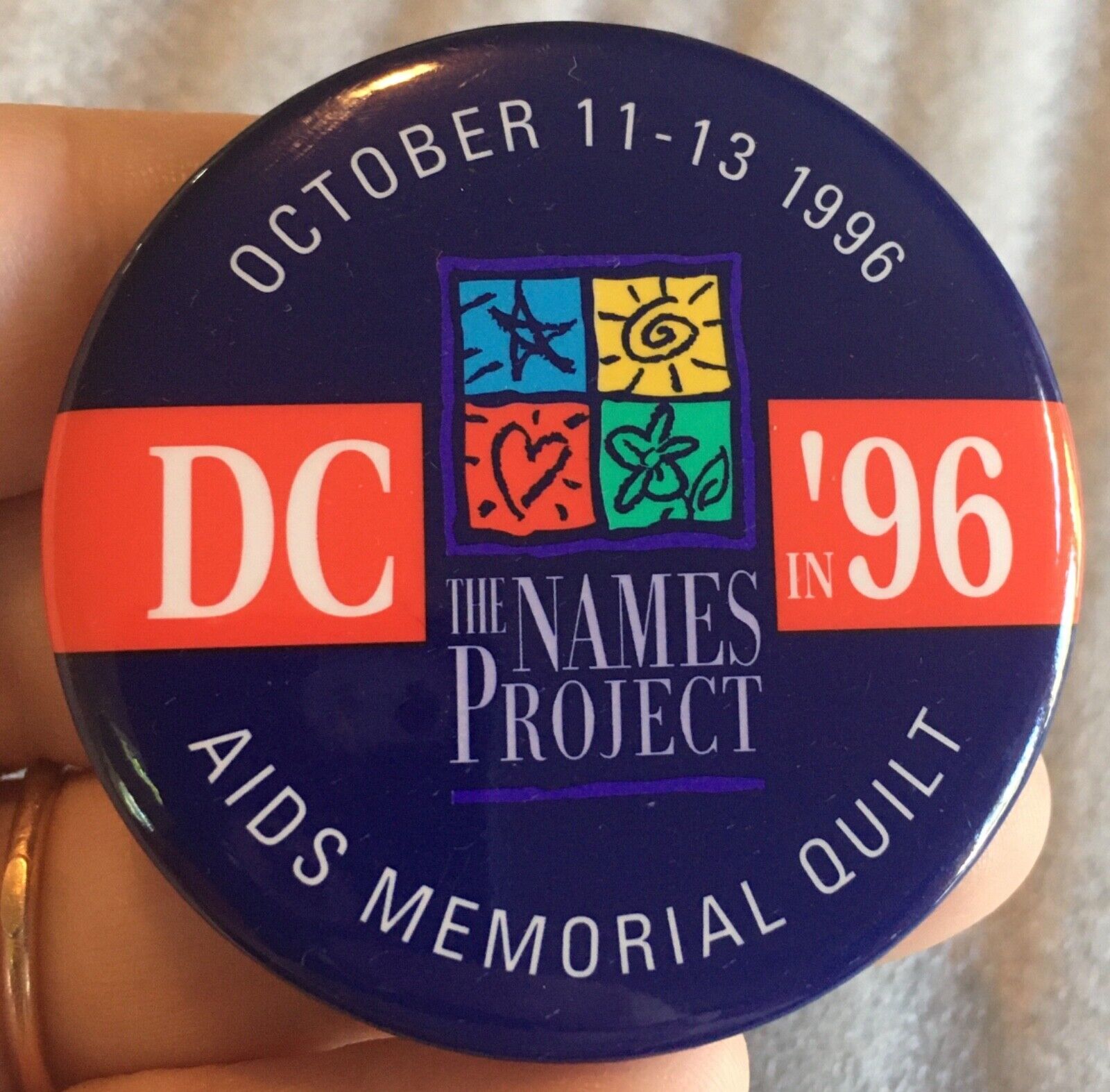 1996 Names Project AIDS Memorial Quilt vintage pinback button gay activism